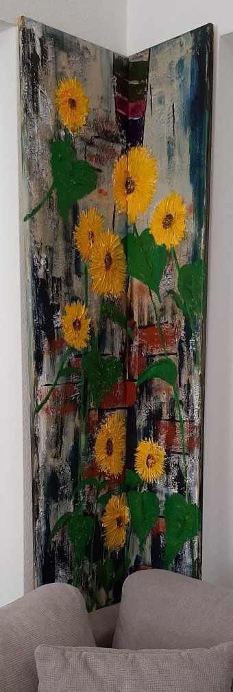 Painting "Sunflowers" by painter Günter Wideburg acrylic canvas at Jose Art Gallery