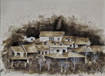 Painting "Хутір Нава" by painter bernardino drawing ink paper at Jose Art Gallery
