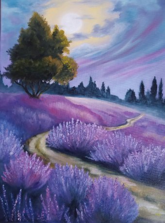 Painting "Soirée lavande" by painter IRYNA NUZHDIAK oil canvas at Jose Art Gallery