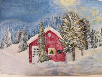 Painting "A small house in Norway" by painter Tatiana Oleksiuk acrylic paper at Jose Art Gallery