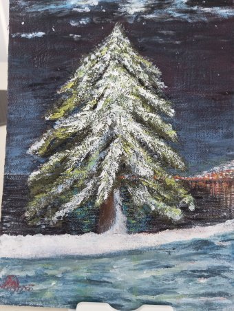 Painting "Spruce on the bank" by painter Tatiana Oleksiuk acrylic paper at Jose Art Gallery