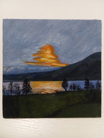 Painting "Golden sunset" by painter Tatiana Oleksiuk acrylic concrete at Jose Art Gallery