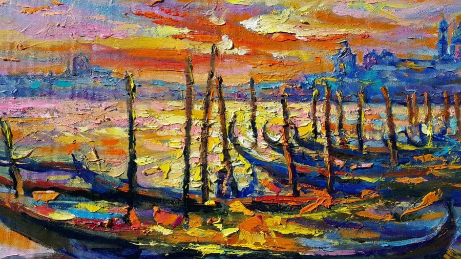 Additional view 4: Impressionism Landscape Painting Venice Glow by painter Viktoria Lapteva oil canvas 