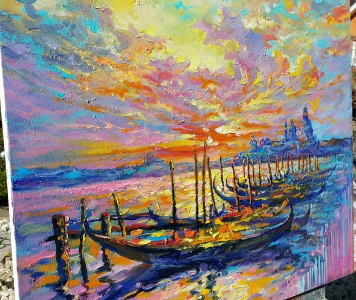 Additional view 6: Impressionism Landscape Painting Venice Glow by painter Viktoria Lapteva oil canvas 