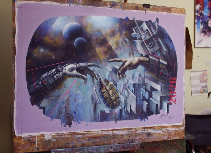 Additional view 4: Surrealism Religious Painting Creation 4V. by painter Dobrodiy Alexandr acrylic canvas 