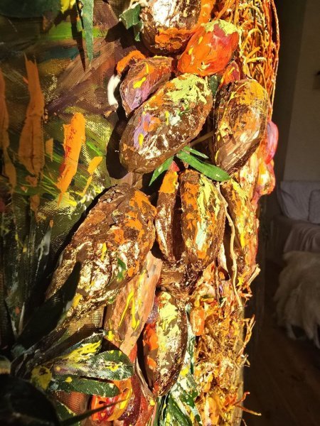 Additional view 2: Symbolism Still-Life Painting Golden Palm of Life by painter Olena Rudnieva oil canvas 