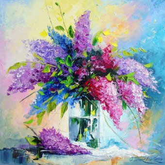 Painting "A bouquet of lilacs in a glass" by painter Olha Darchuk oil canvas at Jose Art Gallery