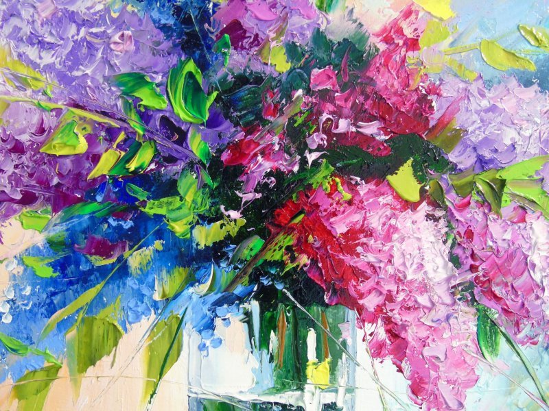 Additional view 1: Impressionism Flower Painting A bouquet of lilacs in a glass by painter Olha Darchuk oil canvas 