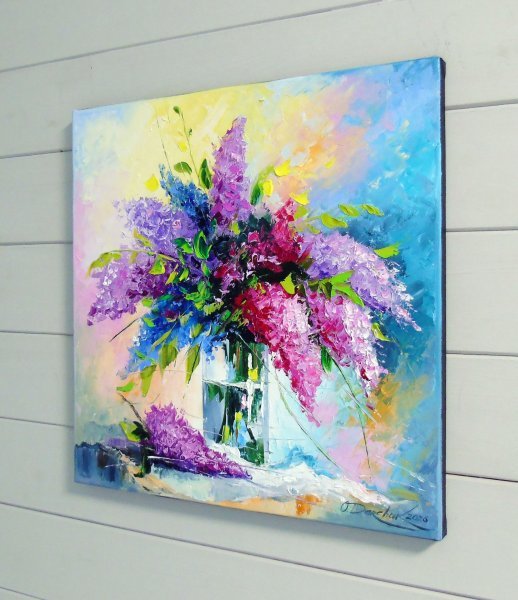 Additional view 3: Impressionism Flower Painting A bouquet of lilacs in a glass by painter Olha Darchuk oil canvas 