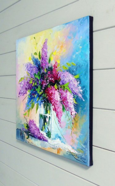 Additional view 4: Impressionism Flower Painting A bouquet of lilacs in a glass by painter Olha Darchuk oil canvas 