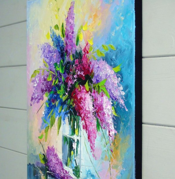 Additional view 5: Impressionism Flower Painting A bouquet of lilacs in a glass by painter Olha Darchuk oil canvas 