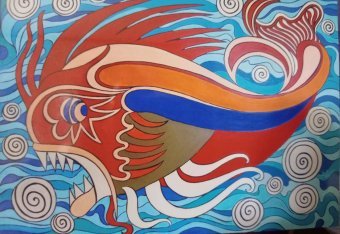 Painting "Fantastic Fish (Cat. No. 217)" by painter Sergio Billeri oil wood at Jose Art Gallery