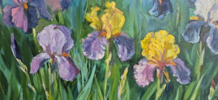 Additional view 1: Impressionism Flower Painting Iris Rainbow: A Burst of Spring Colors by painter Oksana Potomkina oil canvas 