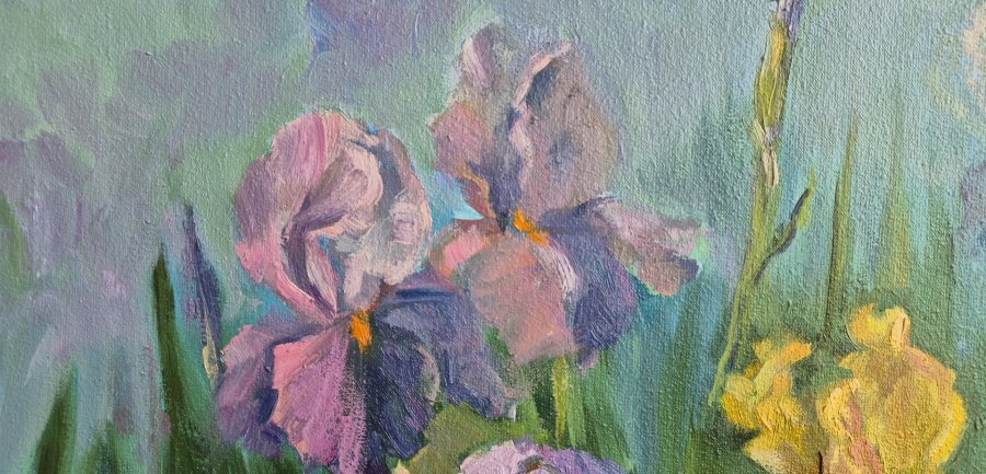Additional view 2: Impressionism Flower Painting Iris Rainbow: A Burst of Spring Colors by painter Oksana Potomkina oil canvas 
