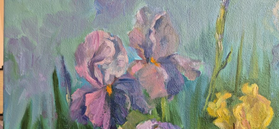 Additional view 3: Impressionism Flower Painting Iris Rainbow: A Burst of Spring Colors by painter Oksana Potomkina oil canvas 