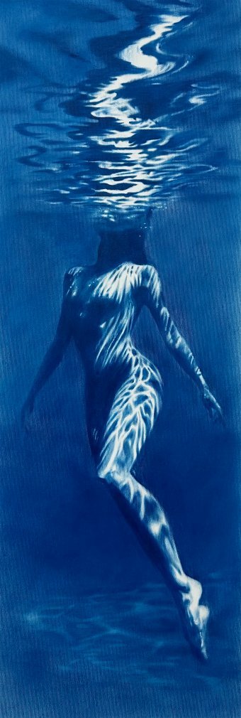 Painting "Naiad Water Nymph: Fluid Blue Serenity" by painter Julia Shilo oil canvas at Jose Art Gallery