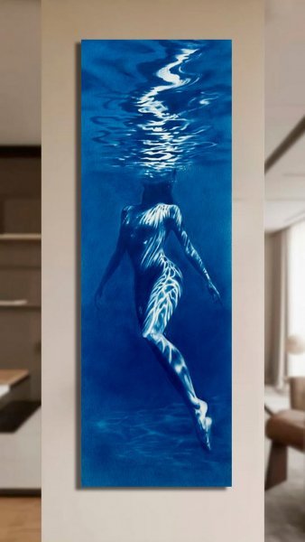 Additional view 3: Figurative Marine Art Painting Naiad Water Nymph: Fluid Blue Serenity by painter Julia Shilo oil canvas 