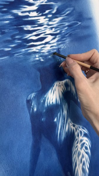 Additional view 6: Figurative Marine Art Painting Naiad Water Nymph: Fluid Blue Serenity by painter Julia Shilo oil canvas 