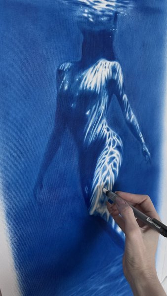 Additional view 7: Figurative Marine Art Painting Naiad Water Nymph: Fluid Blue Serenity by painter Julia Shilo oil canvas 