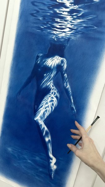 Additional view 9: Figurative Marine Art Painting Naiad Water Nymph: Fluid Blue Serenity by painter Julia Shilo oil canvas 