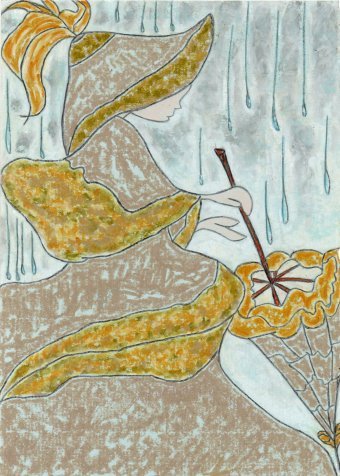 Pintura "Madel Atrapando Gotas de Lluvia", pintor JackMichel pastel papel en Jose Art Gallery