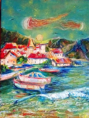 Painting "Celestial Jellyfish" by painter Irina Dashkina oil canvas at Jose Art Gallery