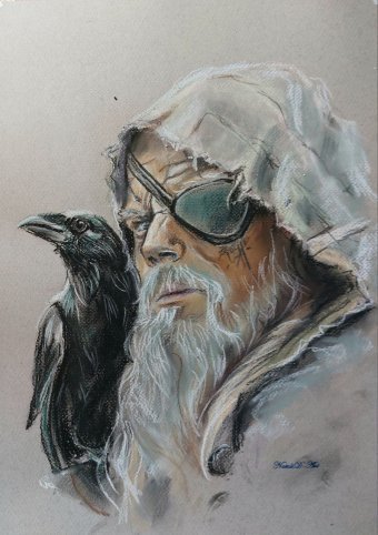Drawing "My Pastels. Viking Series" by illustrator Natali Diduh pastel paper at Jose Art Gallery