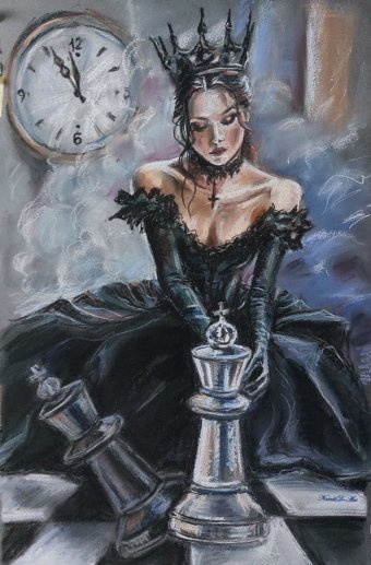Drawing "My Pastel Queen" by illustrator Natali Diduh pastel paper at Jose Art Gallery