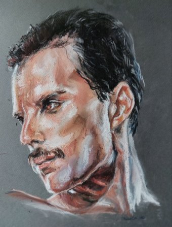 Drawing "My Freddie Mercury Pastels" by illustrator Natali Diduh pastel paper at Jose Art Gallery