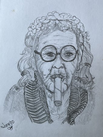 Graphique "Femme au cigare", illustrateur Nomad crayon papier à la Jose Art Gallery