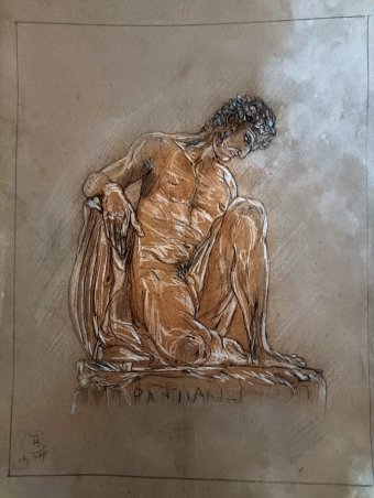 Drawing "The Weight of Thought. Nude and Chiaroscuro" by illustrator roberto ferrando pencil paper at Jose Art Gallery