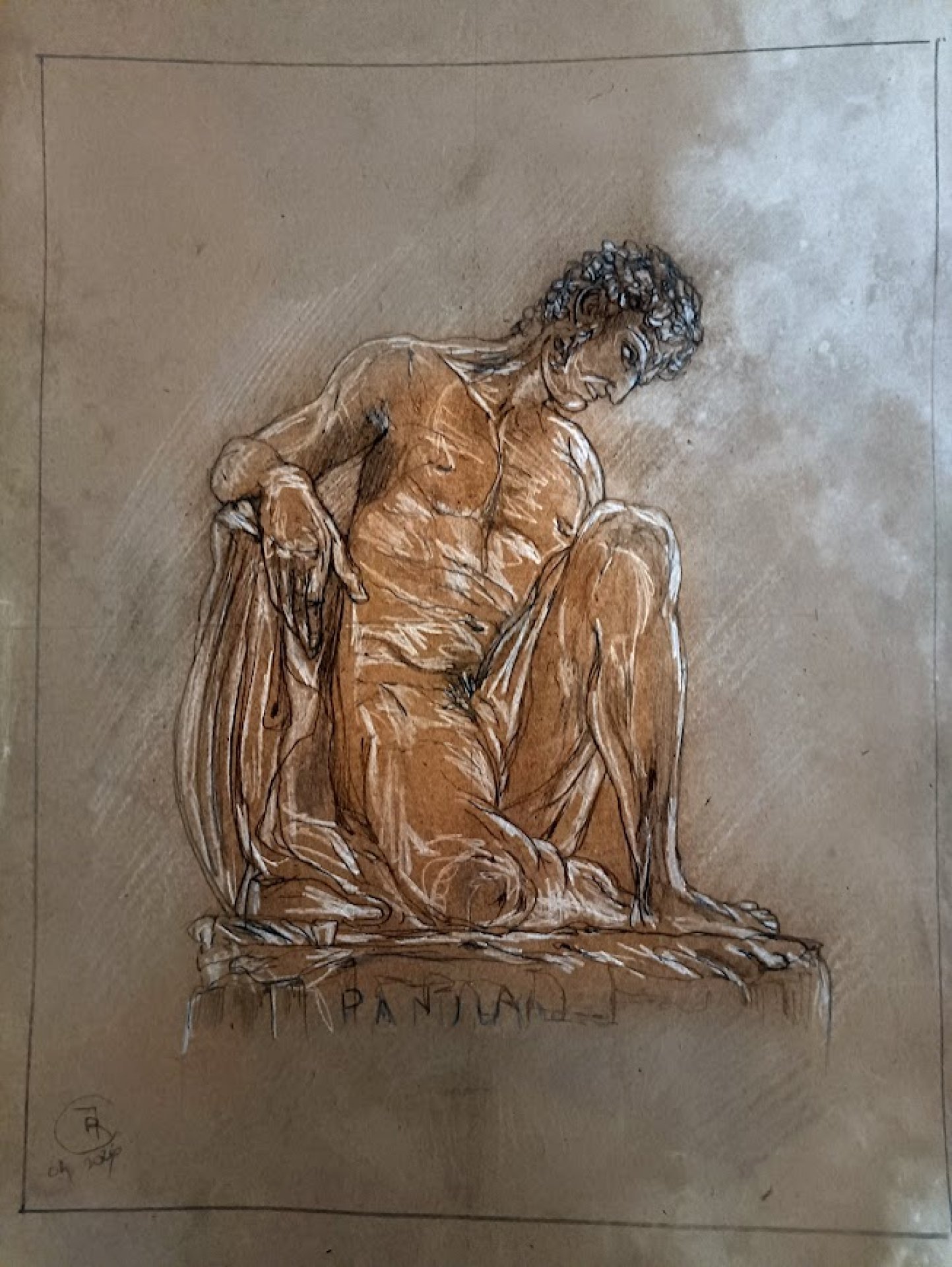 The Weight of Thought. Nude and Chiaroscuro Drawing - roberto ferrando