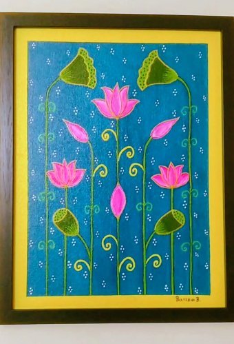 Painting "Pichwai Lotus The Beauty of Tradition" by painter Pratibha Bilgi acrylic canvas at Jose Art Gallery