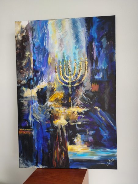 Additional view 1: Abstract Religious Drawing Light among shadows by illustrator Leon Katz acrylic canvas 