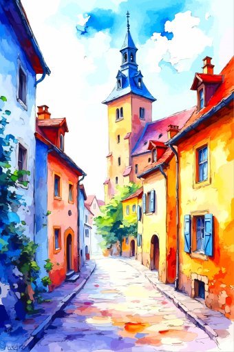 Arte digital "Paisaje urbano europeo soleado", artista digital Viktor Levchenko en Jose Art Gallery
