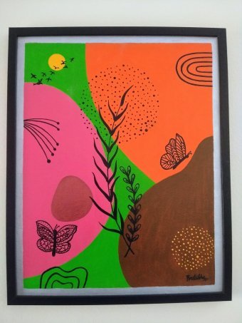Pittura "Sussurri del Selvaggio. Arte Botanica Boho", pittore Pratibha Bilgi acrilico tela alla Jose Art Gallery