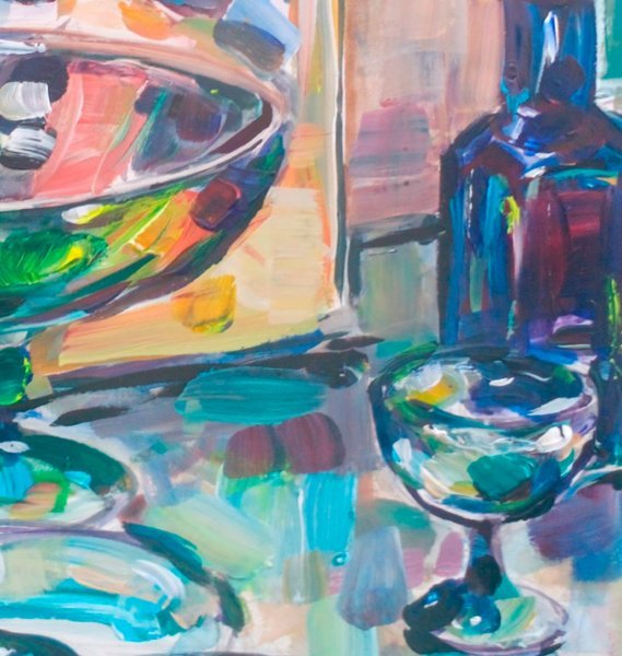 Additional view 1: Expressionism Still-Life Painting Green vase by painter Vladyslav Kolomoiets acrylic cardboard 