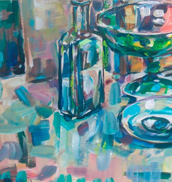 Additional view 3: Expressionism Still-Life Painting Green vase by painter Vladyslav Kolomoiets acrylic cardboard 