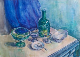Painting "Carafe with water" by painter Vladyslav Kolomoiets watercolor paper at Jose Art Gallery