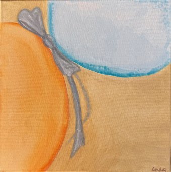 Painting "Orange with Gray Bow" by painter Geula acrylic canvas at Jose Art Gallery