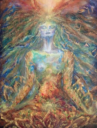 Pittura "Eco di Luce Primordiale", pittore Aurelia Givalanti olio tela alla Jose Art Gallery