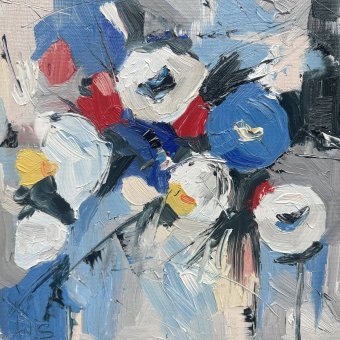 Painting "Soft Blue Abstract" by painter Irina Anis oil canvas at Jose Art Gallery