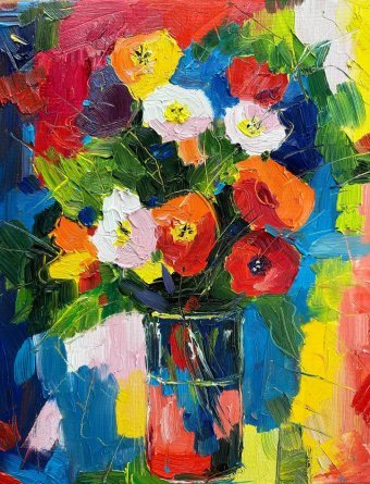 Painting "Abstract Bloom" by painter Irina Anis oil canvas at Jose Art Gallery