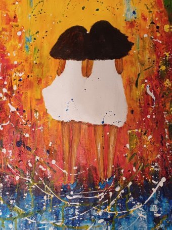 Painting "Fused Silhouettes" by painter Christiane Guerry acrylic paper at Jose Art Gallery