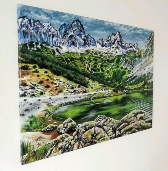 Additional view 1: Realism Landscape Painting Mountain lake by painter Valentin Kern acrylic canvas 