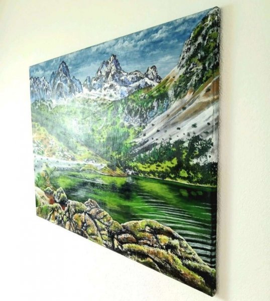 Additional view 2: Realism Landscape Painting Mountain lake by painter Valentin Kern acrylic canvas 