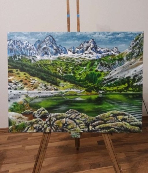 Additional view 3: Realism Landscape Painting Mountain lake by painter Valentin Kern acrylic canvas 