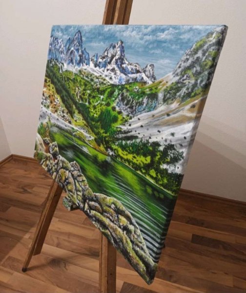 Additional view 4: Realism Landscape Painting Mountain lake by painter Valentin Kern acrylic canvas 
