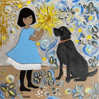Painting "Compartiendo la luz" by painter Geula acrylic canvas at Jose Art Gallery