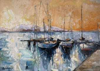Painting "Expressive Sea Yachts Abstract Painting" by painter Sveta Makarenko oil canvas at Jose Art Gallery